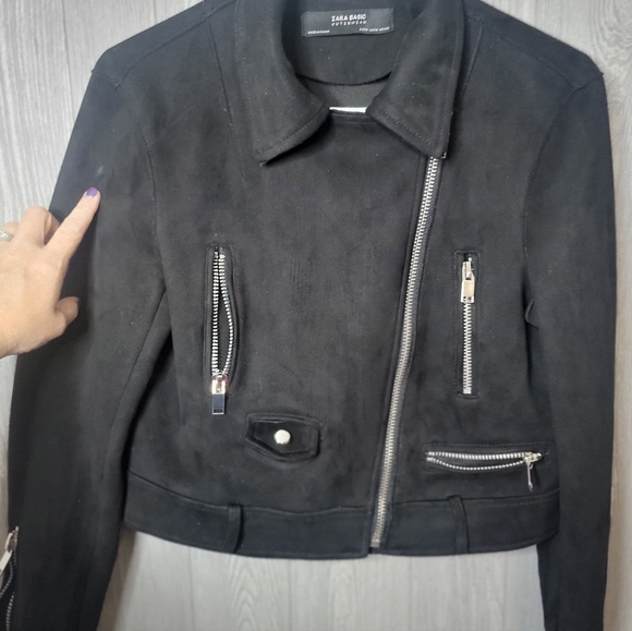 Zara BASIC Outerwear Faux Suede Black and Silver Women's Jacket Small Call Out - Picture 9 of 11